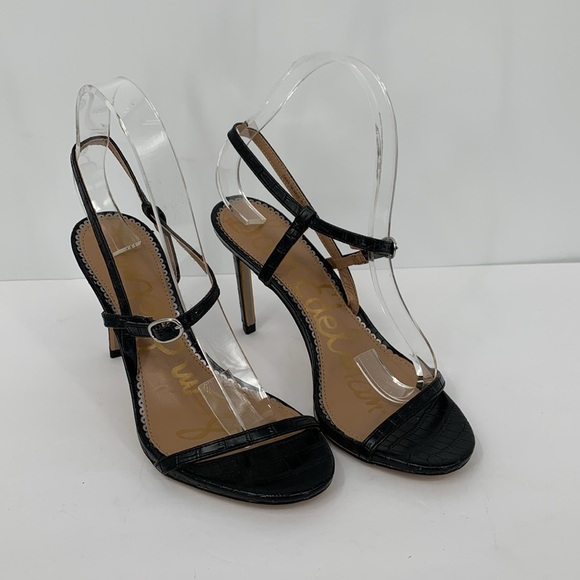 Sam Edelman Dara strappy naked sandals shoe heel croc delicate embossed black 7 - Picture 2 of 7